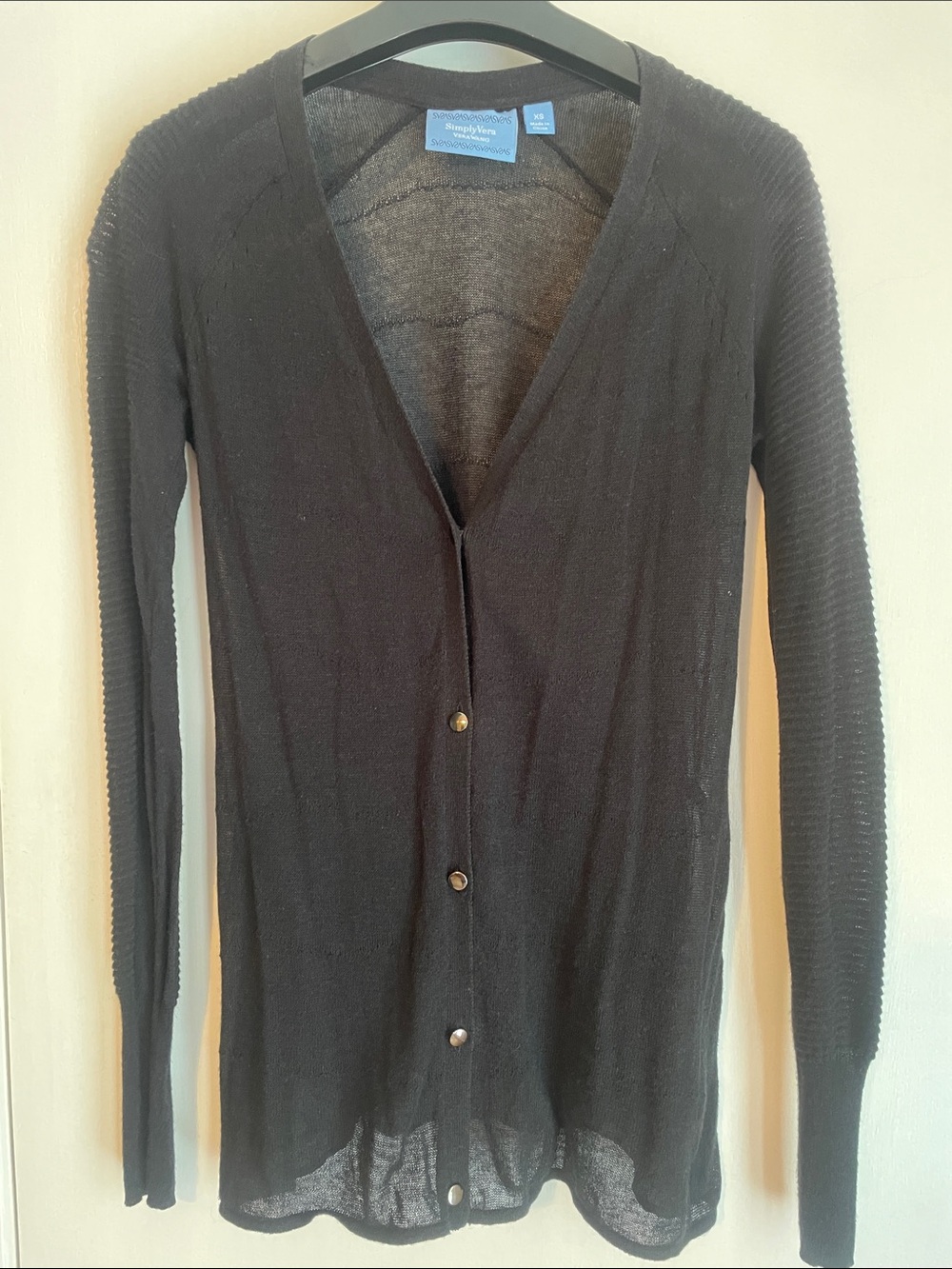 Simply Vera Wang Sheer Black V-Neck Cardigan with Tie Back XS